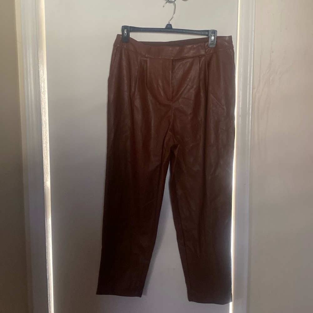 Leather high rise straight leg pants color brown size 16